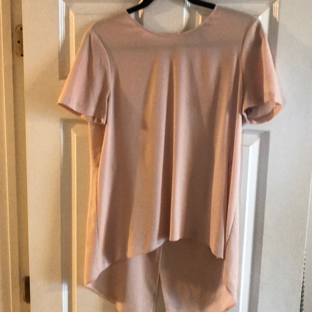 BCBG Pink Soft Blouse with hi-low cutout Back